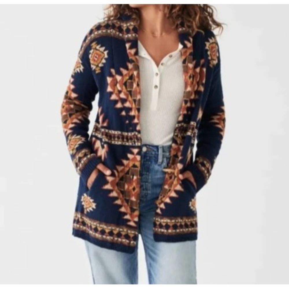 Faherty B.Yellowtail Womens Lodge Cardigan XL Blue Toggle Cotton Sweater